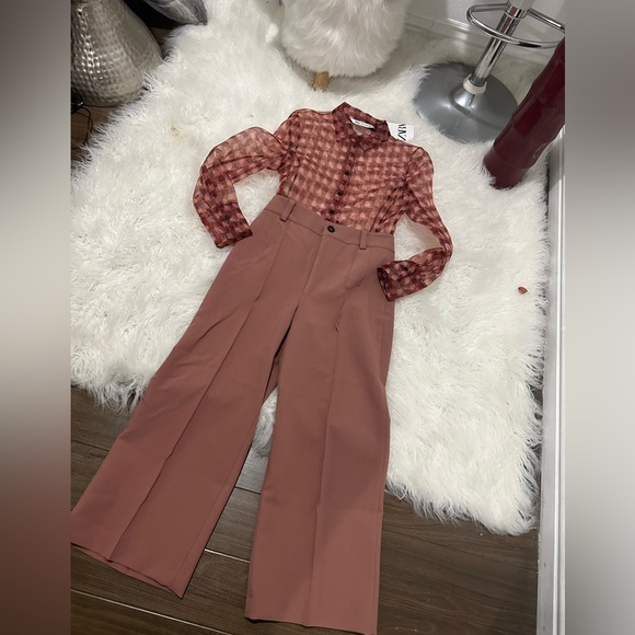 Zara print transparent shirt and wide cropped pants - Picture 12 of 12